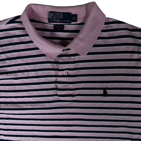 Polo by Ralph Lauren Other - Polo Ralph Lauren Mens XL Pink Navy Blue Striped Short Sleeve Cotton Polo Shirt